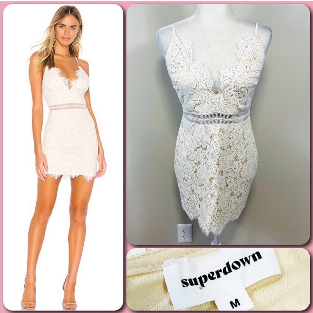 SUPERDOWN Remi White Lace Mini Dress - MEDIUM